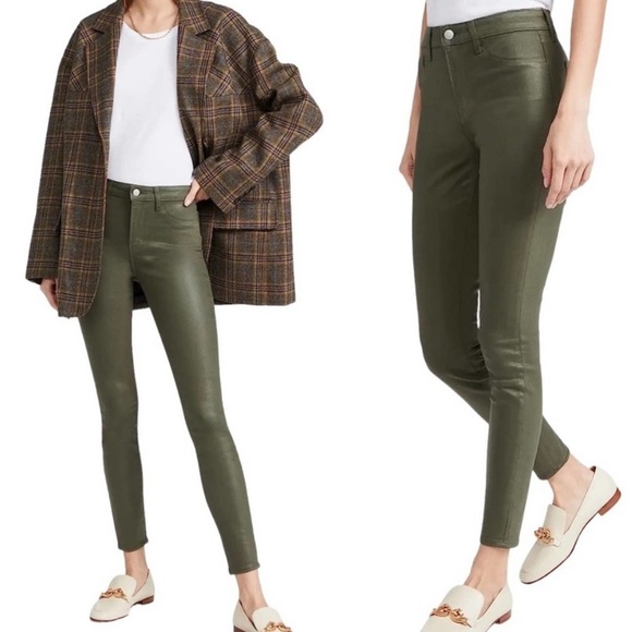 Green Waxed skinny L'agence trousers - Picture 1 of 5